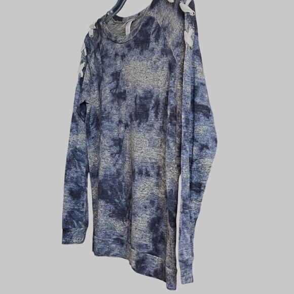 NO BO LONG SLV PULL-OVER CREW NECK TOP, WOMENS, XL(15-17)-BLUE GREY WHTE TIE DYE - Picture 3 of 12